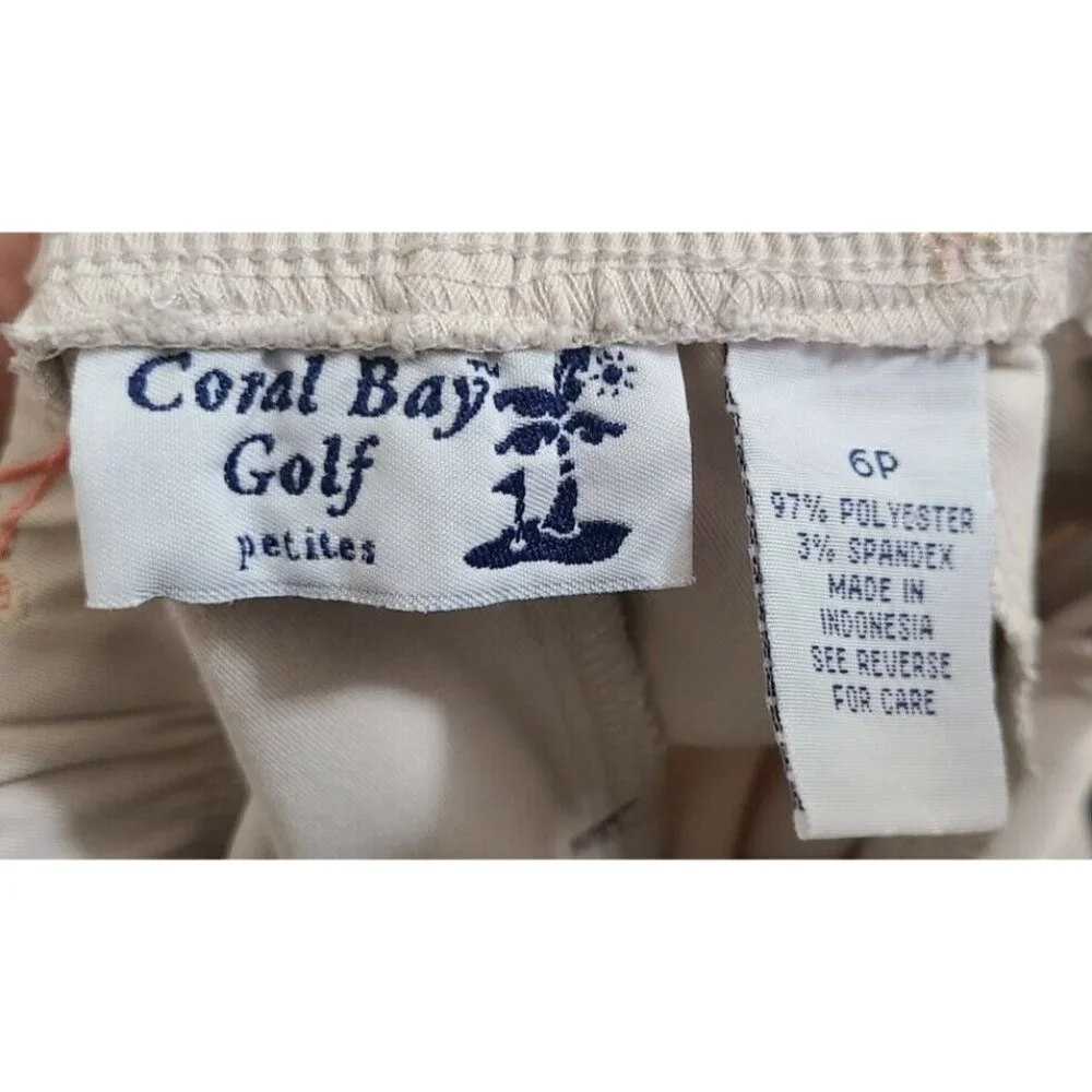 x2 Coral Bay Golf Women's Elastic Waist Golf Shorts‎ Embroidered Blue/Tan Sz 6P